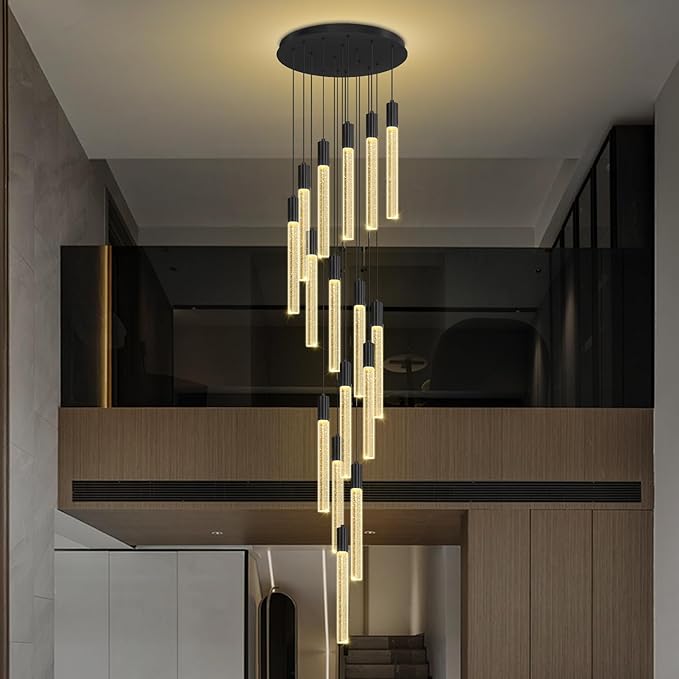 Luxurious K9 Crystal Chandelier,16-Light Large Modern Crystal Column Chandelier,Crystal Drop High Ceiling Pendant Light Fixture for Home Hotel Store