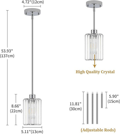Chrome Crystal Pendant Lights Kitchen Island, Modern Kitchen Pendant Lighting Over Island Dining Room Light Fixtures Adjustable Hanging Pendant Light for Bathroom Hallway Entryway Bedroom Foyer