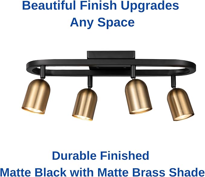 4 Light Modern Track Lighting Kit, Matte Black Brass Finish with Flexibly Pivot Shades,Decorative Ceiling Spot Light for Kitchen,Bedroom,Living Room,Hallway,Home Improvement