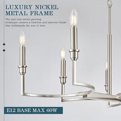 Brushed Nickel Rectangular Chandelier 38in Linear Kitchen Island Chandelier Light Fixture 8 Light Nickel Chandeliers for Kitchen Island Dining Room