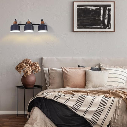 3-Light Vanity Light Fixture – Industrial Dark Blue Wall Sconce with Metal Shades, Ideal for Bathroom, Bedroom, Kitchen, Living Room, and Hallway