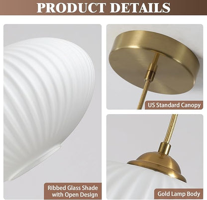KCO Lighting Mid Century Modern Gold Globe Pendant Lighting Brushed Brass White Opal Glass Pendant Light Antique Farmhouse Single Hanging Kitchen Island Lighting Fixture