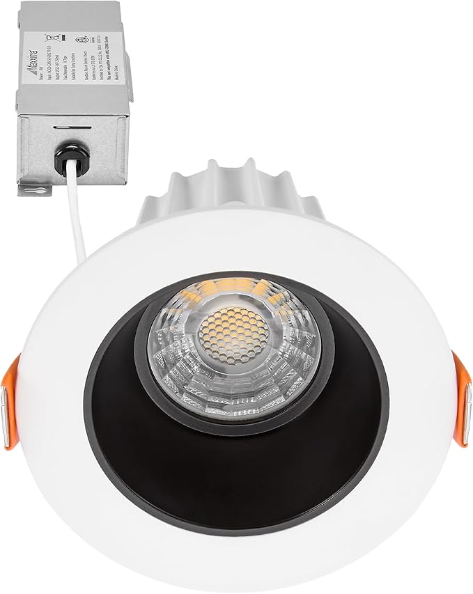 Maxxima 2 in. Ultra-Thin Recessed Anti-Glare LED Downlight - Canless IC Rated, 5 Color Temperature Selectable 2700K/3000K/3500K/4000K/5000K, Dimmable Round White Trim Black Baffle, 90 CRI