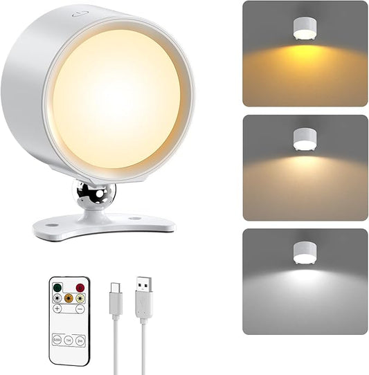 Smiling Shark Wireless Wall Light, Rechargeable Wall Light LED 360° Rotate Magnetic 3 Color & 4 Brightness Stepless Dimming Adhesive Rechargeable Wall Sconce for Bedroom Bedside, White