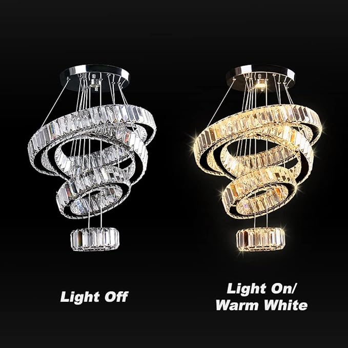4 Rings LED Chandelier for Dining Room, Modern Crystal Chandelier Pendant Light High Ceiling Chandeliers for Bedroom Living Room Dining Room Warm White
