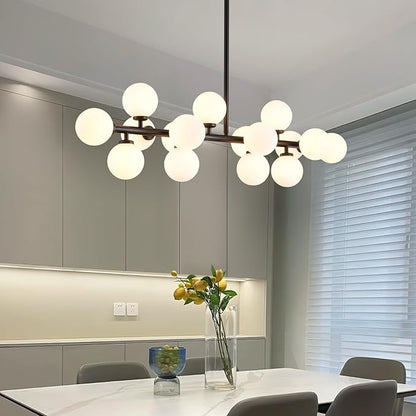 Modern Linear Chandeliers Black 16 Lights Pendant Light Fixtures Bubble Glass Chandelier Mid Century Sputnik Chandelier for Kitchen Island Dining Room