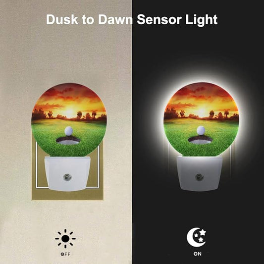 EKOBLA Golf Ball Plug-in Night Light, Golf Course Grassland LED Nightlight with Auto Sensor for Bedroom & Bathroom