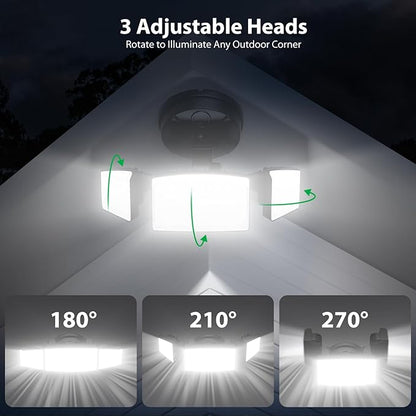 iMaihom 65W 6500LM LED Outdoor Flood Light, Switch Controlled Outdoor Security Light, 3 Adjustable Heads, IP65 Waterproof, 6500K Daylight White, Hardwired Wall Mount Light for Garage Yard Patio, Black
