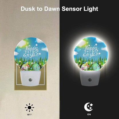 EKOBLA Easter Plug-in Night Light, Colorful Egg on Green Grass LED Nightlight with Auto Sensor for All Ages