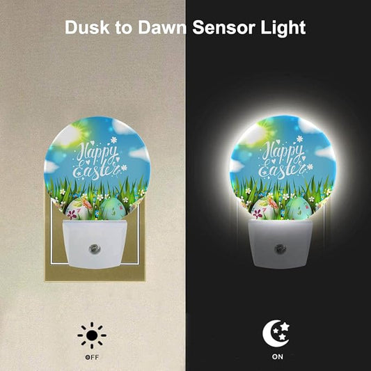 EKOBLA Easter Plug-in Night Light, Colorful Egg on Green Grass LED Nightlight with Auto Sensor for All Ages
