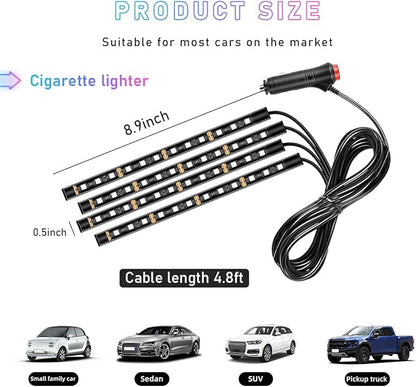 Ohleats Car LED Strip Light, 48 LED RGB Auto Interior Atmosphere Lights, Cigarette Lighter Under Dash Ambient Night Light, Interior Lamp Lighting Kit (Green, Cigarette Lighter)