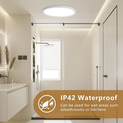 Dimmable 12Inch LED Flush Mount Ceiling Light, 24W, 2520LM, 2700K/3000K/4000K/5000K/6000K CCT Selectable,LED Round Flat Panel Light Dimmable from 5% to 100% for Bedroom,Kitchen,Hallway, White 12PK