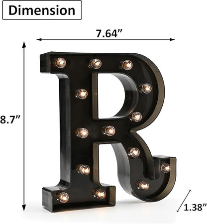 Light Up Black Alphabet Marquee Letters Sign LED Marquee Number Lights Sign for Night Light Home Bar Christmas Lamp Birthday Party Wedding Decoration R