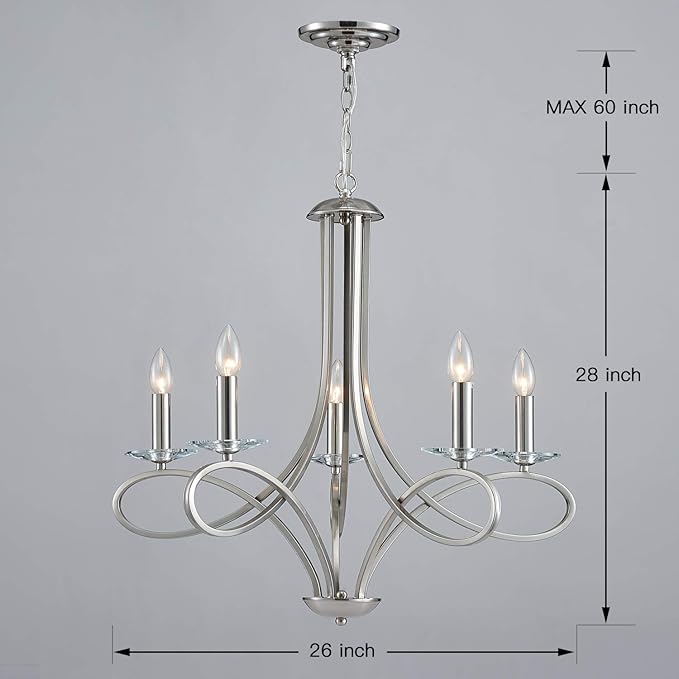 Saint Mossi 5-Lights Nickel Plated Modern Chandelier Light Fixture,Modern Pendant Light Fixture Contemporary Chandelier for Bedroom,Living Room,Dining Room,H17 xD27,Chain Adjustable