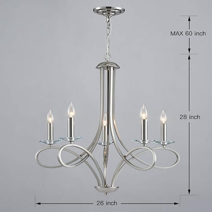 Saint Mossi 5-Lights Nickel Plated Modern Chandelier Light Fixture,Modern Pendant Light Fixture Contemporary Chandelier for Bedroom,Living Room,Dining Room,H17 xD27,Chain Adjustable