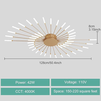 ziidoo Modern Ceiling Light, 42 Lights Metal Firework Designed Chic Led Lighting Fixture for Farmhouse Kitchen Dining Room Bedroom Hallway Living Room (Gold and Dark Gold)