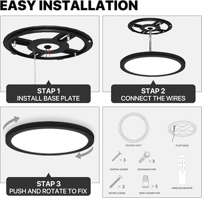 4Pack Dimmable LED Flush Mount Ceiling Light Fixture with Remote Control, 24W 2640LM, 12Inch, 2000K Warm Night Light & 3000K-6500K, Modern Super Slim Ceiling Lamp for Bedroom Kitchen, Black