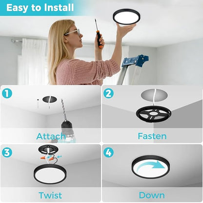 libtit 15inch LED Flush Mount Ceiling Light, Dimmable & 5Color Temperatures (3000K-6500K), 30W Round Slim Black Light Fixture for Bedroom Livingroom Garage Kitchen