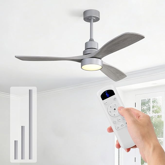 Sofucor Ceiling Fans with Lights, 52 Inch Low Profile Flush Mount Mordern Wood Ceiling Fan with Remote for Indoor Farmhouse Bedroom Living Room Outdoor Patio Porch, Reversible DC Motor, Noiseless