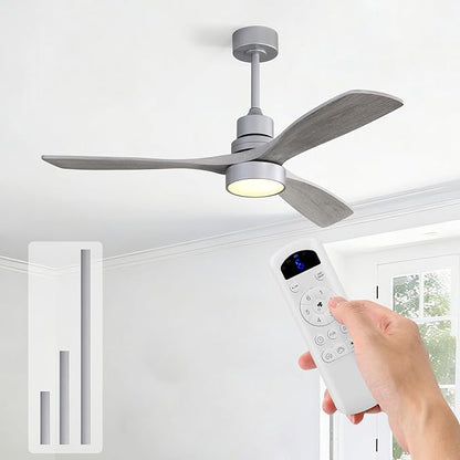 Sofucor Ceiling Fans with Lights, 52 Inch Low Profile Flush Mount Mordern Wood Ceiling Fan with Remote for Indoor Farmhouse Bedroom Living Room Outdoor Patio Porch, Reversible DC Motor, Noiseless