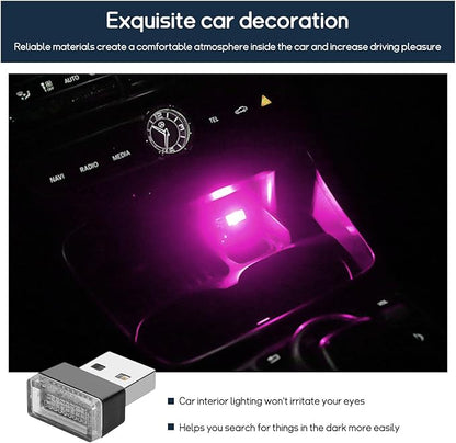 Dickno 4 PCS USB LED Car Interior Atmosphere Lamp, Portable Mini LED Ambient Night Light, Plug-in USB Interface Decor Lighting Kit, Universal Vehicle Interior Accessories (Pink)