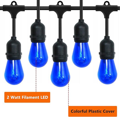 15 Pack S14 LED String Light Bulbs, Shatterproof 2 Watt Blue Replacement Bulbs for Outdoor String Light, Waterproof Decorative E26 Base Blue Filament Edison Christmas Light Bulbs, 120V