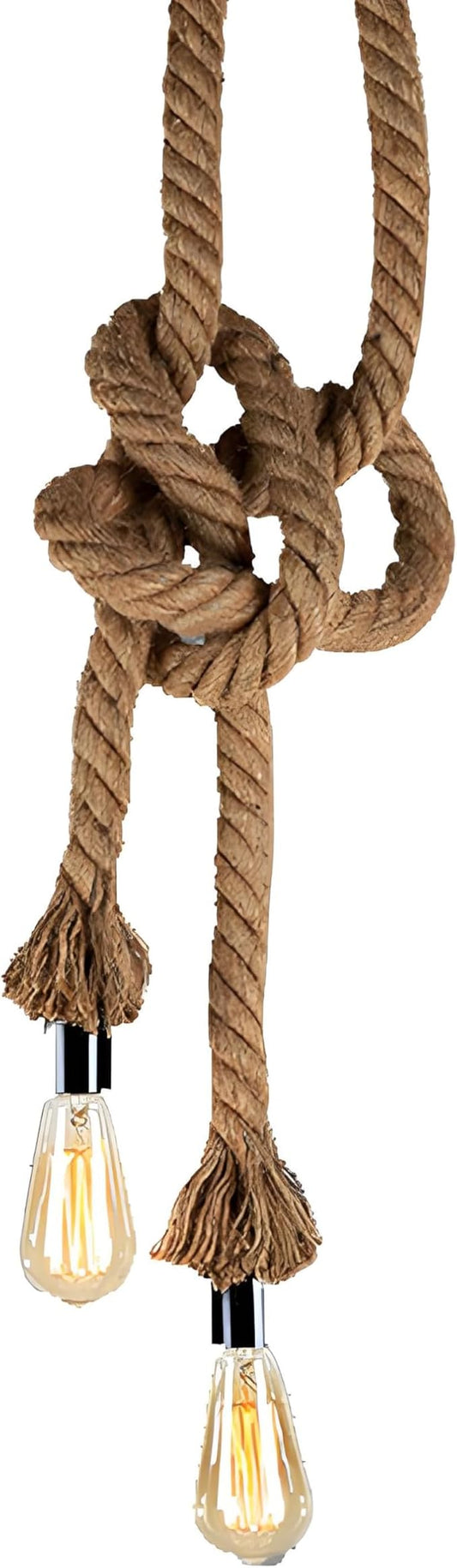 2 Head 1.5 Meter Hemp Rope Vintage Ceiling Pendant Light Lamp Fixture E26/E29 Base,Retro Style for Dining Hall Restaurant Bar Lighting(Bulb not Included)