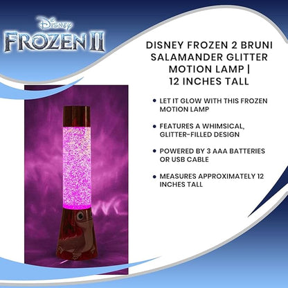 Disney Frozen 2 Bruni Salamander Glitter Motion Lamp | LED Light, Bedside Table Lamp for Desk | Home Decor Accessories And Room Essentials | Official Disney Princess Collectible | 12 Inches Tall