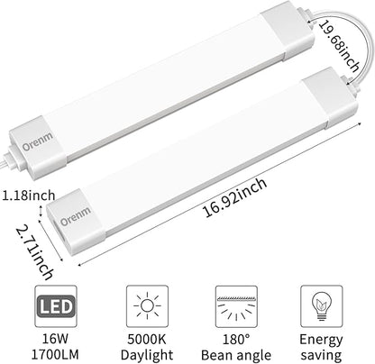 LED Closet Light, 1.4FT 17in with Plug, 16W 1700LM 5000K IP65 Linkable Ceiling Shop Light with NO/Off Switch Plug Cord