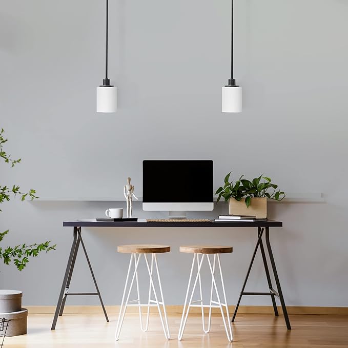 Design House 588541 Aubrey Transitional 1-Light Indoor Dimmable Mini Pendant with White Frosted Glass Shade for Kitchen Island barDining Room Bedroom, Matte Black