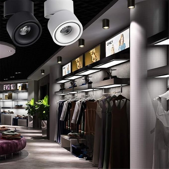 LED Ceiling Spotlight-Indoor 360°Adjustable Surface Mounted 10W COB Ceiling Downlight-Wall Lamp for Picture Background Wall Display Lighting(Black,4000K Natural Light)