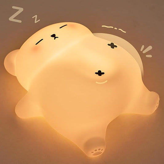 Snoring White Bear Night Light, Rechargeable Squishy Lamp - Silicone Nursery LED Animal Dimmanble Touch Nightlight - Bedroom Cute Funny Birthday Christmas Gifts for Kids, Boy, Girls