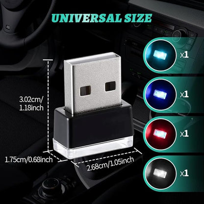 4PCS USB LED Car Interior Atmosphere Lamp, Plug-in USB Decor Night Light, Portable Auto Ambient Lighting Kit, Universal Vehicle Interior Accessories Mini USB LED Light for Most Cars (4 Colors)