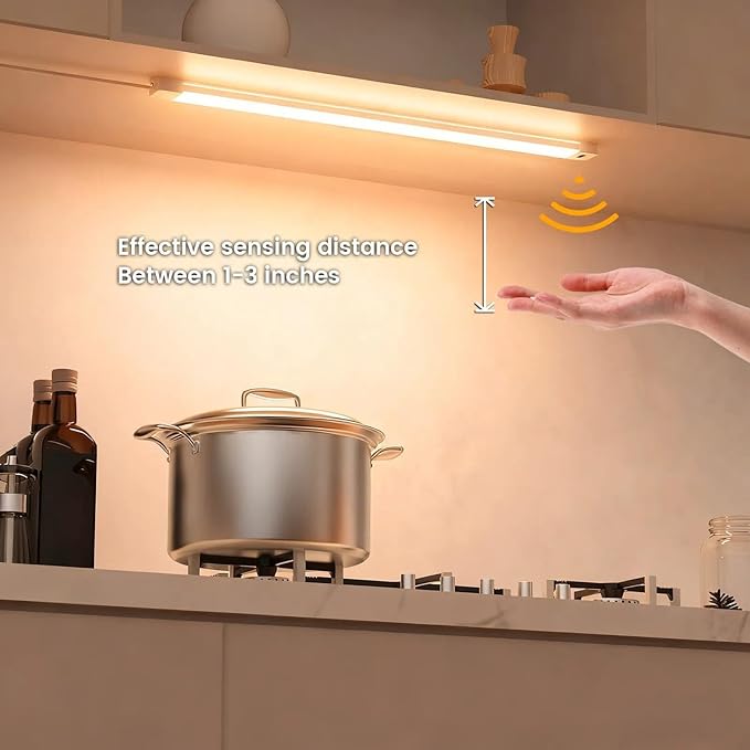 MYPLUS 24 Inch Under Cabinet Lights with Hand Wave, Under Counter Lighting 3000K Warm White,Dimmable,Plug and Play,LED Lights for Kitchen Cabinet, Cupboard, Closet, Desk