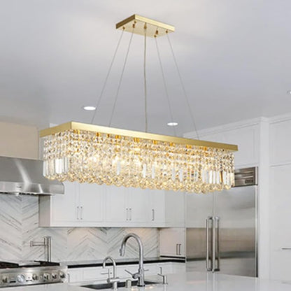 Saint Mossi 8-Lights K9 Crystal Chandelier for Dining Room, Rectangular Pendant Light Fixture for Kitchen Island, Raindrop Chandelier, X-Large Size, Chain Adjustable