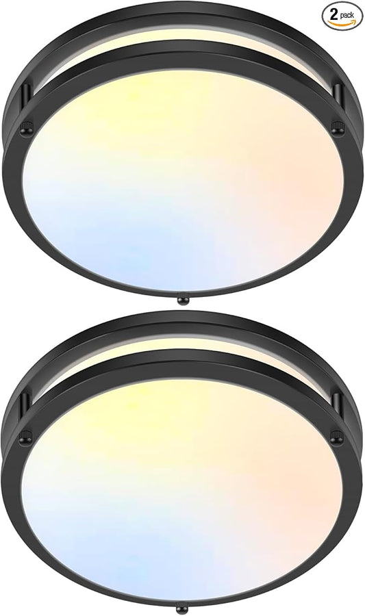 GoBright 2-Pack 10 Inch Bathroom Light Fixtures Ceiling Mount, 30W 3200lm Super Bright LED 2700K/3000K/4000K/5000K/6500K Adjustable Dimmable Kitchen Hall Ceiling Lamps, Black