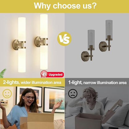Indoi Wall Sconces Set of Two, Hardwired Brass Bathroom Sconces Wall Lighting with Milky White Glass, Modern Sconces Wall Decor Set of 2 Bathroom Light fixtures for Mirror Living Room Hallway Bedroom