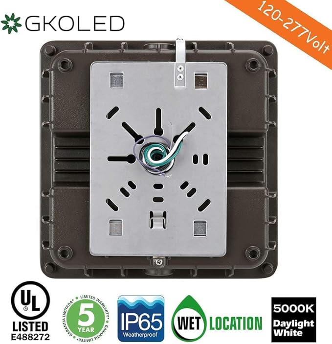 GKOLED 40W LED Square Canopy Light Replaces 175W PSMH with 5450lumens, 5000K and Dark Bronze Finish, UL Listed, 5-Year Limited Warranty Ideal for Indoor and Outdoor Applications