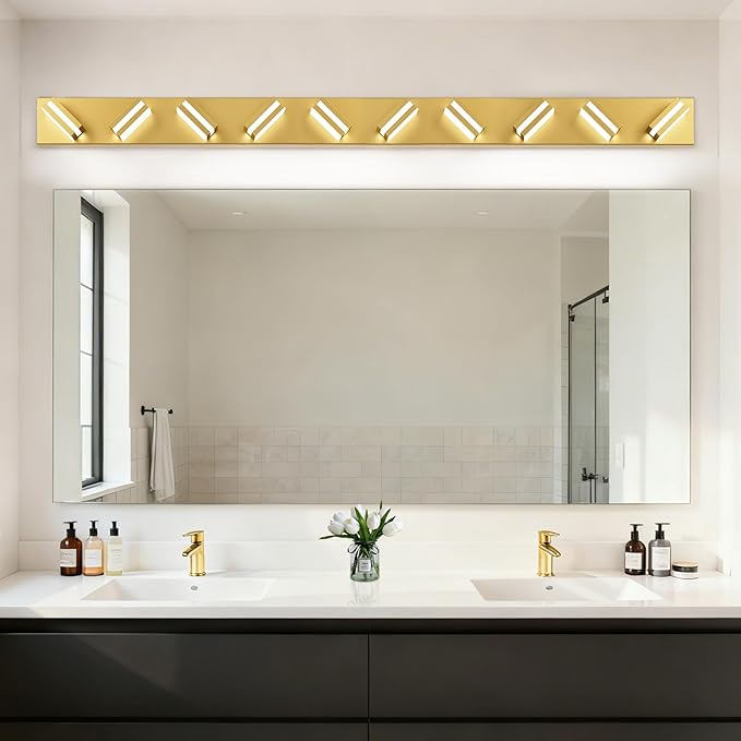 IZORRO LED Modern Bathroom Lights Fixtures(10-Light,Dimmable),Gold Acrylic Wall Lighting,Vanity Lights for Bathroom Over Mirror - 6000k 46In （No Assembly Required）