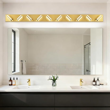IZORRO LED Modern Bathroom Lights Fixtures(10-Light,Dimmable),Gold Acrylic Wall Lighting,Vanity Lights for Bathroom Over Mirror - 6000k 46In （No Assembly Required）