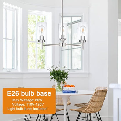 3 Lights Modern Chandeliers Metal Light Fixtures Ceiling Brushed Nickel Industrial Pendant Lighting for Dinging Room Living Room Kitchen Bedroom Hallway