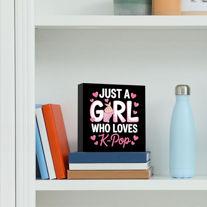 K-pop Decor, Just a Girl Who Loves K-pop Room Decor wooden box Sign, Girls Kpop Gifts Rustic Anime Lovers wooden box for Home Living Room Girl Bedroom