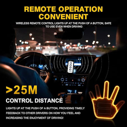LED Gesture Light Comical Car Finger Light with Remote Ideal Gifted Car Accessories Funny Back Window Sign Car Gadget & Road Rage Sign Give The Love & Wave & Yead to Drivers-Amber