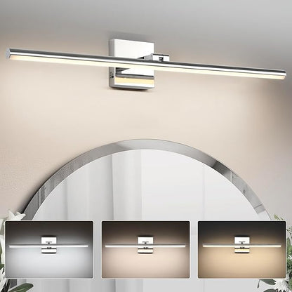 LED Bathroom Vanity Light, Modern Bathroom Light Fixture Over Mirror (3000K/4000K/6000K, Dimmable), Vanity Light Bar with Angle Adjustable, 32 Inch, Chrome