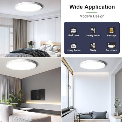 LightingWill 15.7 Inch LED Flush Mount Ceiling Light Fixture, 2800K Warm White, 3800LM, 32W, Flat Modern Round Lighting Fixture, 320W Equivalent White Ceiling Lamp for Kitchens, Bedrooms.etc.