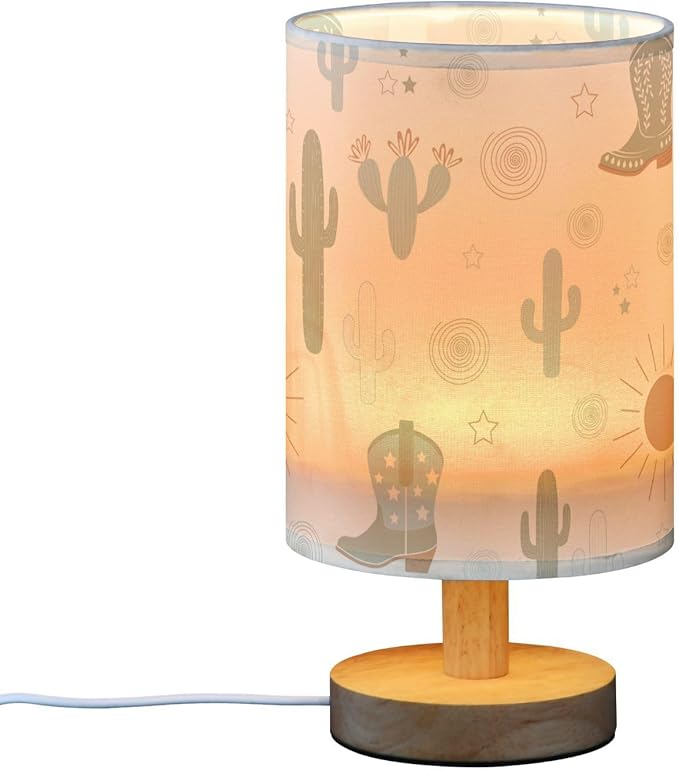 Bedside Table Lamp Western Cowboy Boots Cactus Nightstand Lamp with Wood Desk Lamps for Bedroom Living Room Nursery Office Home Decor