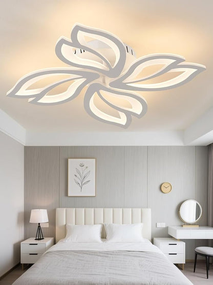 22" Modern White Flower Dimmable LED Light Fixtures, Geometric Low Profile Flush Mount Ceiling Light for Bedroom, Kitchen, Living Room