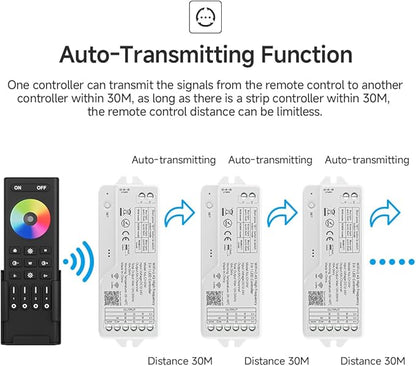 BTF-LIGHTING CH31W WiFi Bluetooth Smart RGB Controller 20kHz High Frequency PWM Dimmer for No Flicker No Buzzing RGB RGBW RGBCCT LED Strips Works with Alexa Google Home Smart Life App (No Remote)