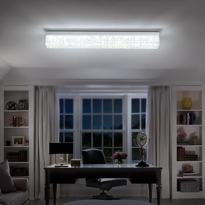 ykolupty L 40" Modern Rectangle Chandelier Silver Rectangular Flush Mount Chandelier Crystal Ceiling Light Fixture for Dining Living Room Kitchen Island