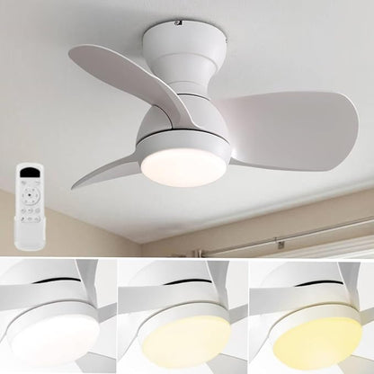 KEIKI 23 Inch Ceiling Fans with Lights & Remote Indoor, Outdoor Modern Ceiling Fan, Small Noiseless Fan w/Dimmable & Timer for Bedroom & Kitchen, 3 ABS Blades & 6 Speed Reversible DC Motor, White